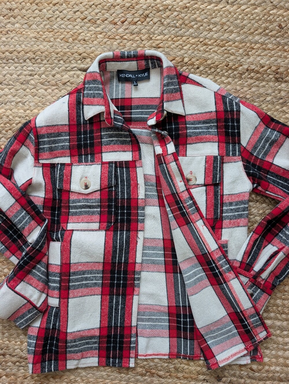 Kendall & Kylie Women's Red Plaid Button-Up Shirt Jacket